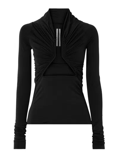 Rick Owens Cutout Ruched Stretch-jersey Top In Black