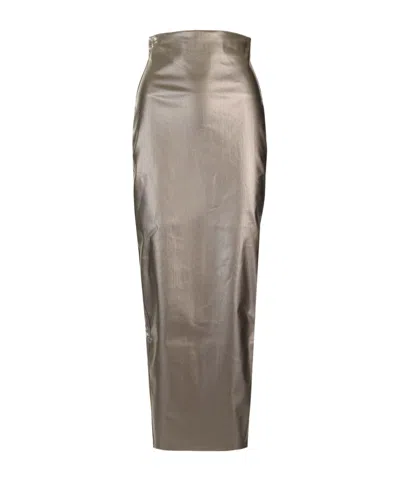 Rick Owens Dirt Pillar Coated-denim Skirt In Gray