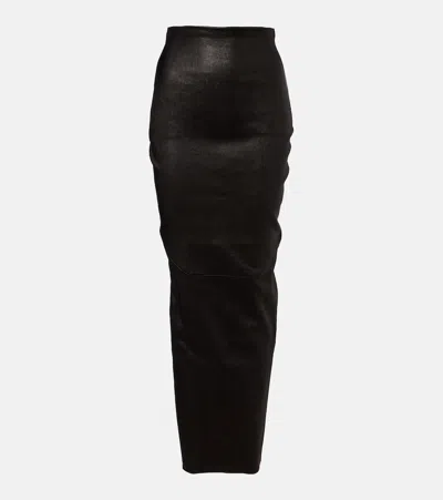 Rick Owens Dirt Pillar Leather And Cotton Midi Skirt In Black