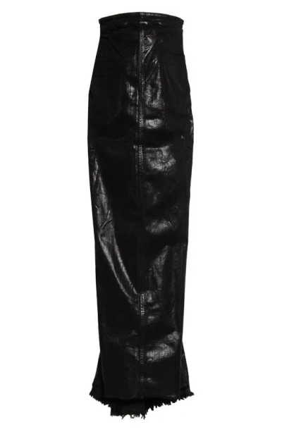 Rick Owens Dirt Pillar Strapless Coated Denim Mermaid Dress In Black