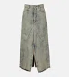 Rick Owens Distressed Denim Maxi Skirt In Neutral