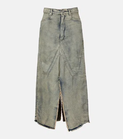 Rick Owens Distressed Denim Maxi Skirt In Neutral