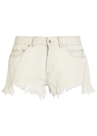 Rick Owens Distressed Denim Shorts In White