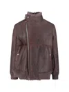 Rick Owens Distressed Leather Jacket With Plush Shearling Lining In Brown
