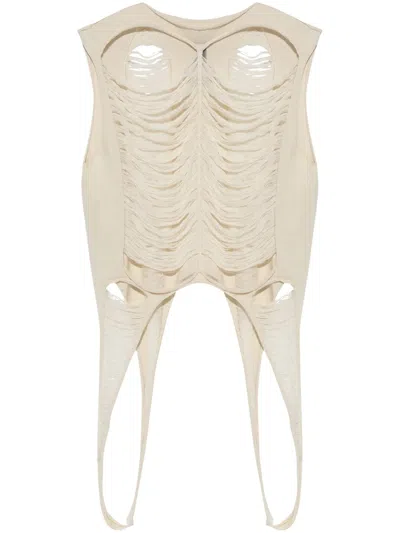 Rick Owens Distressed Tank Top In Neutrals