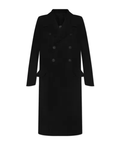 Rick Owens Double-breasted Wool Coat In Black