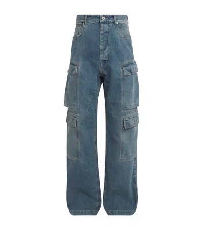 Rick Owens Double Cargo Jeans In Blue