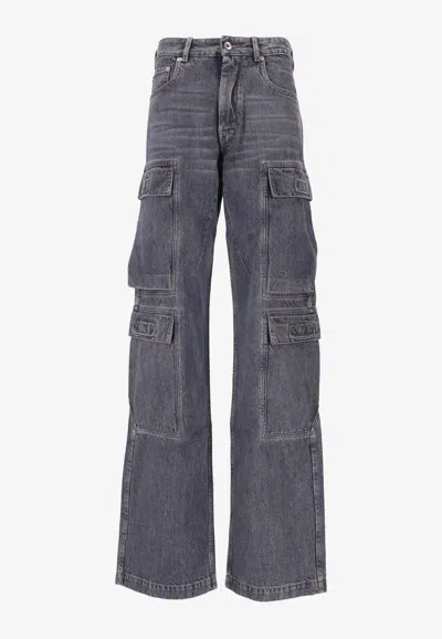 Rick Owens Double Cargo Washed Jeans In Gray