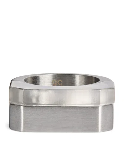 Rick Owens Double Crystal Ring In Metallic