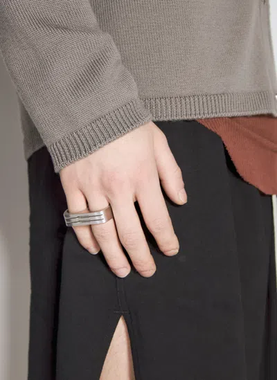 Rick Owens Double Grill Ring In Silver