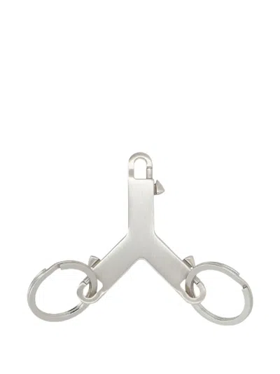 Rick Owens Double-ring Keychain In Metallic
