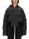 Rick Owens Black Down Jacket With Crop Design And Fixed Hood In Tech Fabric Woman In Black
