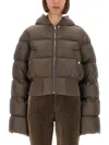 Rick Owens Down Jacket With Hood In Brown
