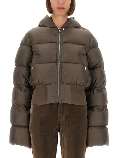 Rick Owens Down Jacket With Hood In Brown