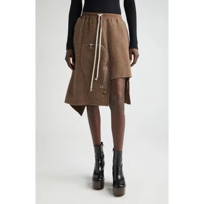 Rick Owens Dracca Asymmetric Virgin Wool Cargo Skirt In Fawn
