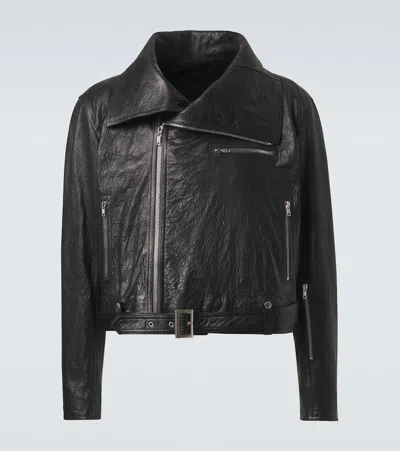 Rick Owens Dracubiker Belted Leather Jacket In Black