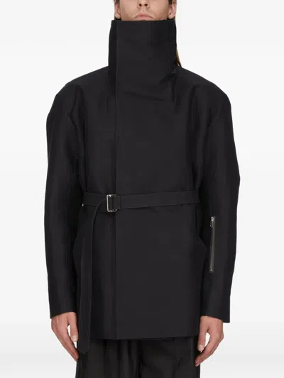 Rick Owens Dracucaban Funnel-neck Belted Jacket In Black