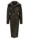 Rick Owens Dracucollar Belted Leather Coat In Green