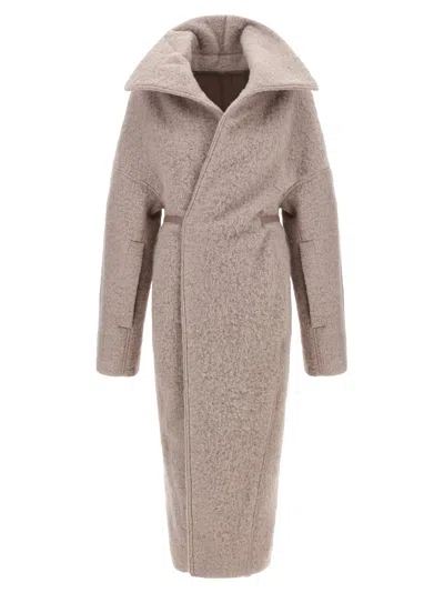 Rick Owens Wool Belted Coat In Neutral