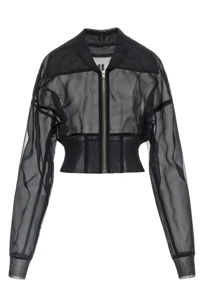 Rick Owens Dracucollar Cropped Bomber Jacket In Black