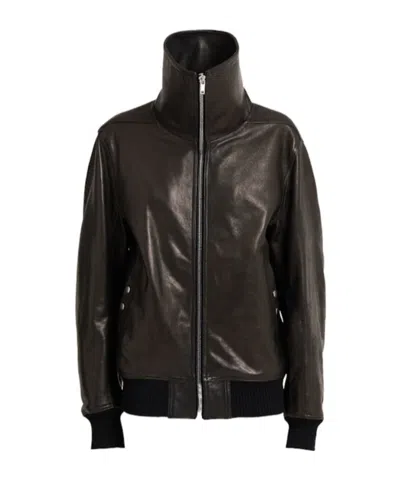 Rick Owens Dracucollar Flight Leather Bomber Jacket In Black