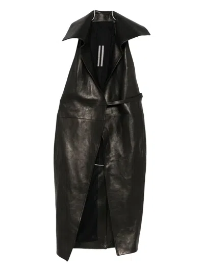 Rick Owens Dracucollar Leather Coat In Black