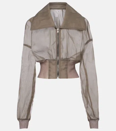 Rick Owens Dracucollar Tulle And Organza Bomber Jacket In Brown