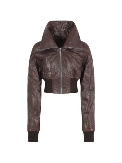 Rick Owens Dracuflight Cropped Leather Bomber Jacket In Brown