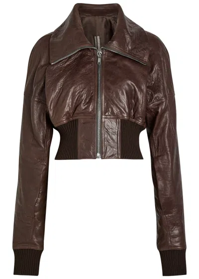 Rick Owens Dracuflight Cropped Leather Bomber Jacket In Brown