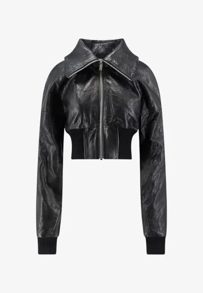 Rick Owens Dracuflight Cropped Leather Jacket In Black