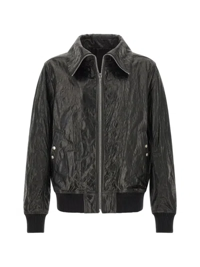 Rick Owens Dracuflight Hammered Leather Bomber Jacket In Black