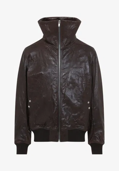 Rick Owens Dracuflight Lamb Leather Bomber Jacket In Brown