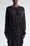 Rick Owens Drain Cutout Cotton & Silk Chiffon T-shirt