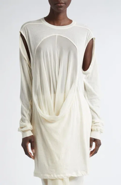 Rick Owens Drain Cutout Cotton & Silk Chiffon T-shirt In Natural/dinge