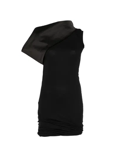 Rick Owens Drape-neck Mini Dress In Black