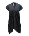 Rick Owens Draped Asymmetrical Midi Dress In Black Cupro In Black