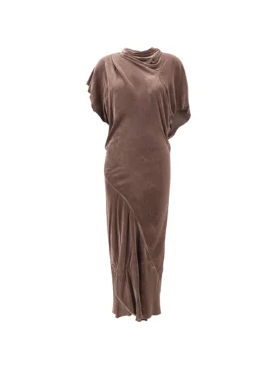 Rick Owens Draped Asymmetric-hem Dress In Brown