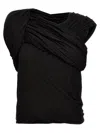 Rick Owens Draped Black Cotton Top With Design In Black