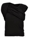 Rick Owens Draped Black Cotton Top With Design In Black