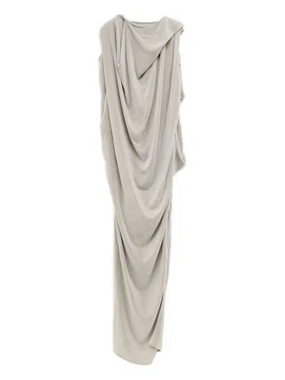 Rick Owens Draped Cowl-neck Asymmetrical Dress In Gray