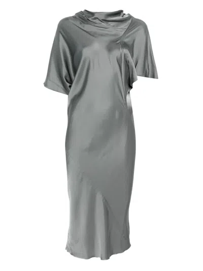 Rick Owens Draped Cowl-neck Dress In Gray
