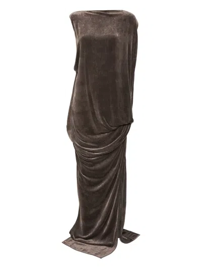 Rick Owens Draped Cowl-neck Dress In Gray