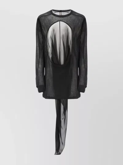 RICK OWENS DRAPED CREWNECK T-SHIRT ASYMMETRICAL HEM