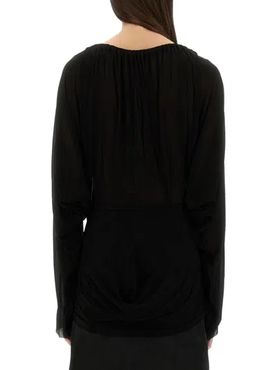 Rick Owens Draped Cupro Blouse In Black