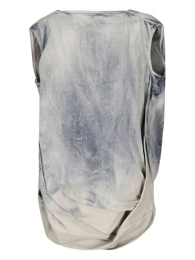 Rick Owens Draped Denim Top In Blue