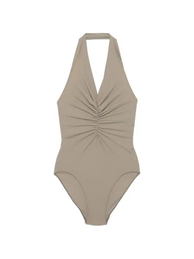 Rick Owens Draped Halterneck Swimsuit In Gray