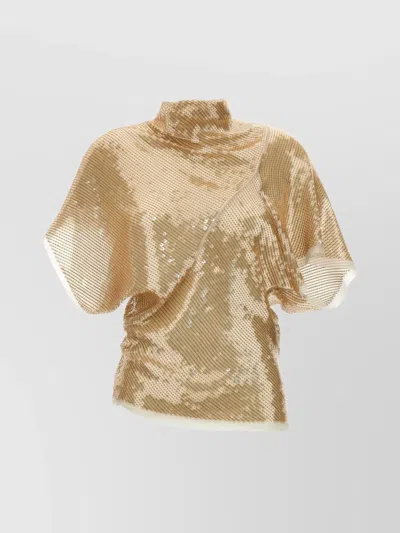 Rick Owens Draped High Neck Sequin Top In Gold
