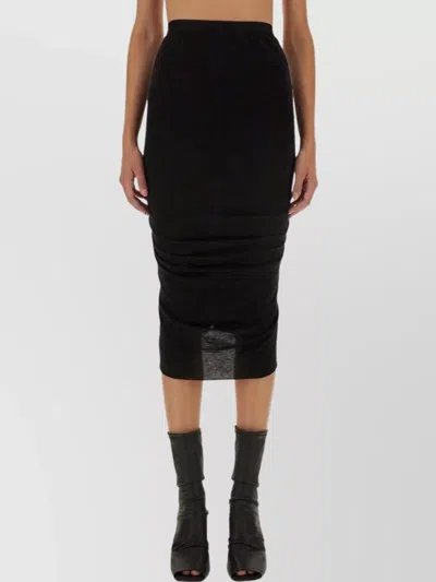 Rick Owens Draped High Waist Skirt With Sheer Panel In Black