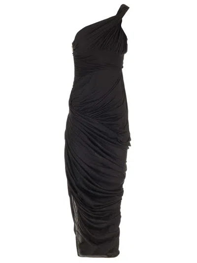 Rick Owens Draped Jersey Midi Dress In Black
