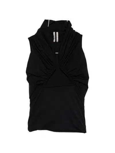 Rick Owens Draped Jersey Sleeveless Turtleneck Top In Black